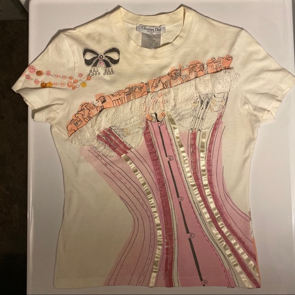 Christian Dior Rare Runway Corset White Pink Ribbon Shirt - Picture 8 of 16